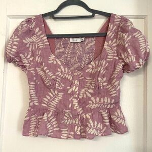 LUSH Purple Floral Print Peplum Blouse Size M
